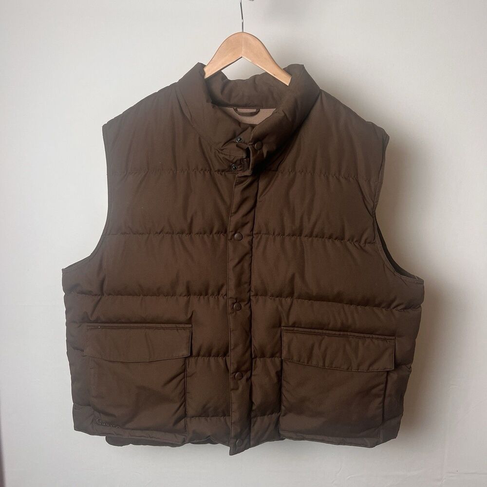 Cabelas Men's Brown Quilted Goose Down 2XL Vest Jacket Coat Fleece Line Puffer